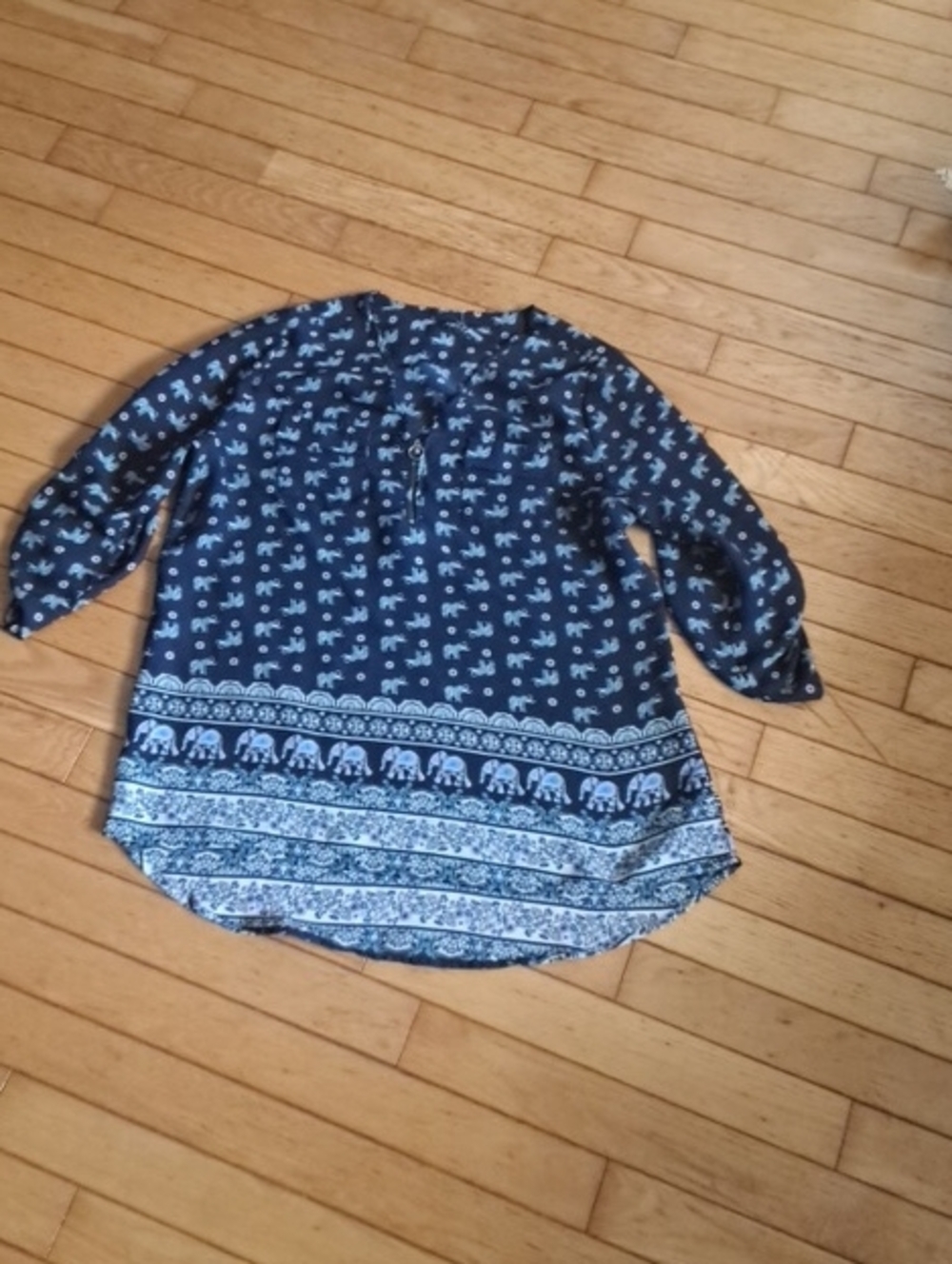 Rue21 Navy Printed Elephant Border Tunic